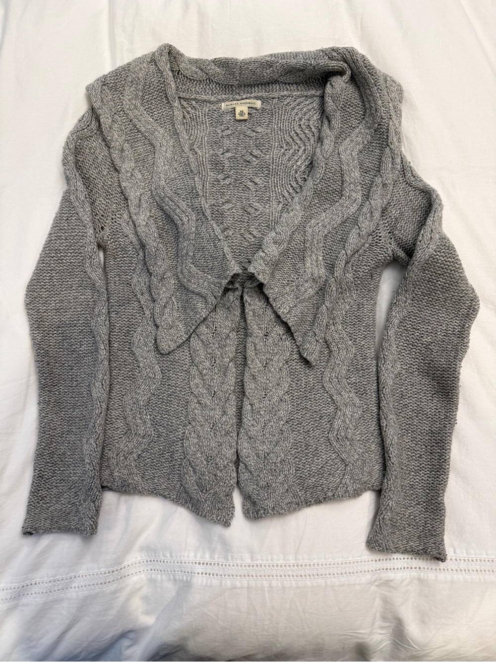 Banana Republic Gray Cable Knit Open Front Cardigan